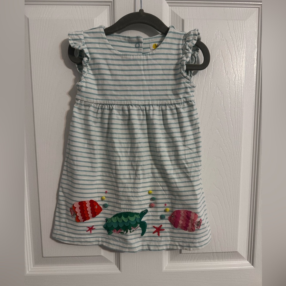 Mini Boden Striped Kids Dress with Fish Design (12-18 mos)